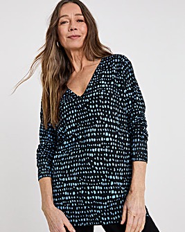 Blue Print V Neck Slouch Tunic