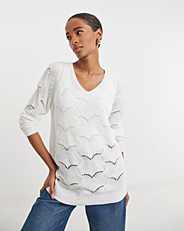 WHITE V NECK OPEN STITCH TUNIC