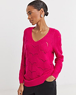 RASPBERRY V NECK OPEN STITCH TUNIC