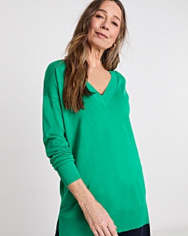 Green V Neck Slouch Tunic