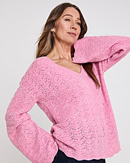 Pink Flute Sleeve Pointelle Top