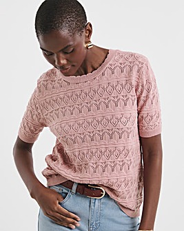 BLUSH CROCHET SHORT SLEEVE JUMPER