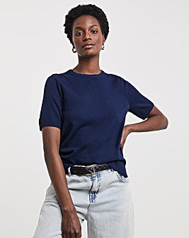 Navy Crew Neck Short Puff Sleeve Jumper