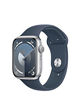 Apple Watch Series 9 GPS 45mm Silver Aluminium Case, Storm Blue Sport Band - S/M