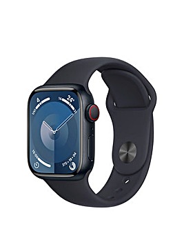 Apple Watch Series 9 Cellular 41mm Midnight Aluminium Case, Sport Band - S/M