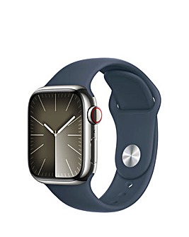 Apple Watch Series 9 Cellular 41mm Silver Stainless Steel, Blue Sport Band - S/M