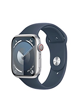 Apple Watch Series 9 Cellular 45mm Silver Aluminium Case, Blue Sport Band - S/M