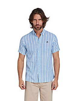 Raging Bull Short Sleeve Stripe Shirt Mid Blue