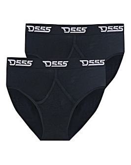 D555 Thompson Black Pack Of 2 Y Front Cotton Briefs