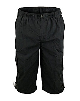 D555 Mason Black Elasticated Waist Drawcord Cargo Capri Pant With Leg Pockets