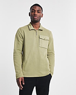 Funnel Neck Pocket Open Hem Top