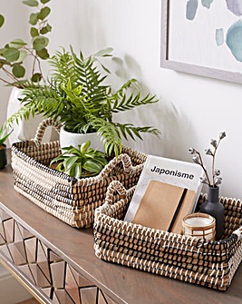 Set of 2 Woven Tray Baskets