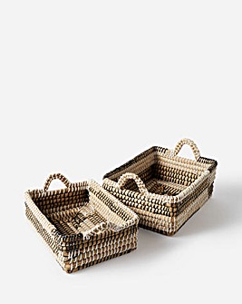 Set of 2 Woven Tray Baskets