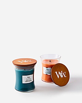 Woodwick Medium Trilogy Warm Woods & Medium Hourglass Rosewood