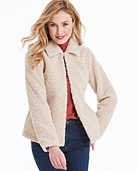 Super Soft Cream Teddy Faux Fur Collar Coat