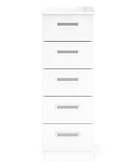 Kendal Ready Assembled High Gloss 5 Drawer Narrow Tallboy Chest