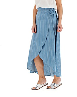 Blue Stripe Soft Lyocell Denim Wrap Maxi Skirt