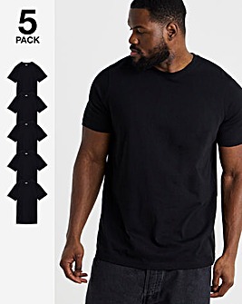 5 Pack Black Crew Neck T-Shirts Long