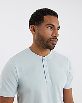 Pure Cotton Grandad T-Shirt Long- Blue