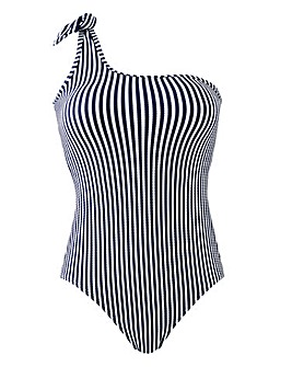 One Shoulder Textured Stripe Swimsuit
