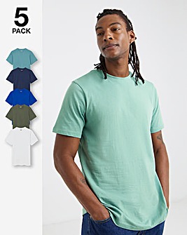 5 Pack Crew Neck T-Shirts Long - Multi