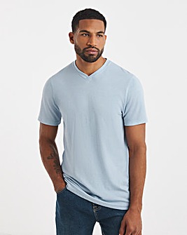 Pure Cotton V Neck T-Shirt Long - Blue Marl