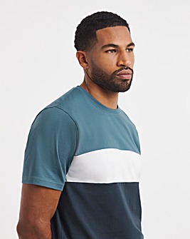 Colour Block Crew Neck T-Shirt Long - Navy