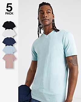 5 Pack V Neck T-Shirts Long - Multi
