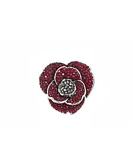 Rhodium plated crystal Poppy brooch