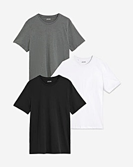 3 Pack T-Shirts- Black/Charcoal/White Long Length