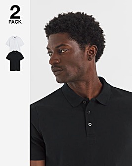2 Pack Polo Shirts-Black/White Long Length