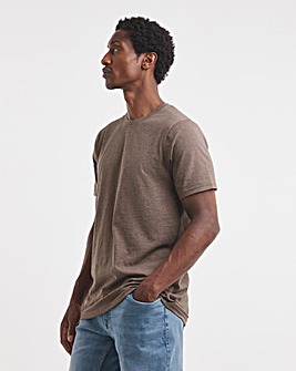 Pure Cotton Crew Neck T-Shirt Long Length-Brown Marl
