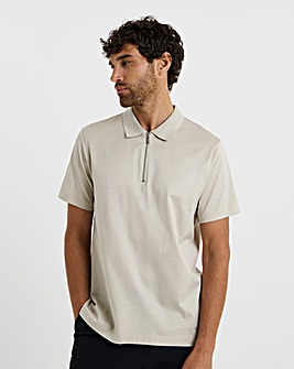 Folio Mercerised Supima Zip Polo-Stone