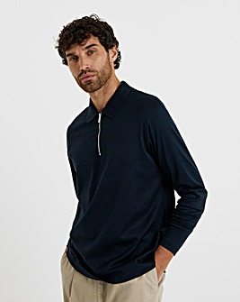 Folio Supima Zip Long Sleeve Polo-Navy