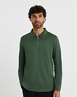 Folio Supima Zip Long Sleeve Polo-Khaki