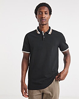 Tipped Pique Polo Long Length-Black