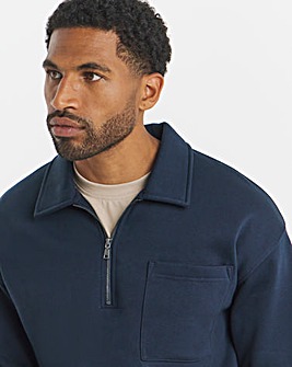 Relaxed 1/4 Zip Polo Neck Sweatshirt-Navy