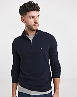 Tommy Hilfiger Cotton Cashmere Quarter Zip Jumper Navy