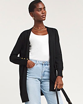 Black Longline Cardigan With Button Cuff