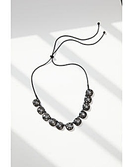 Mood Jet Black Diamond Cushion Stone Set Toggle Necklace