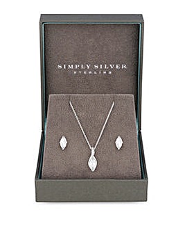 Simply Silver Sterling Silver 925 Marquisse Navette Set - Gift Boxed