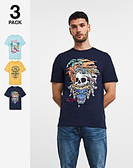 3 Pack Skull Print Graphic T-shirts