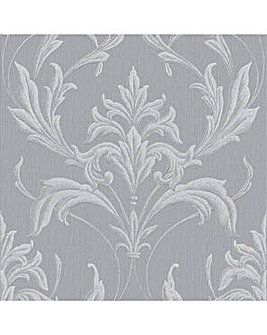 Boutique Oxford Embellished Damask Silver / Grey Wallpaper