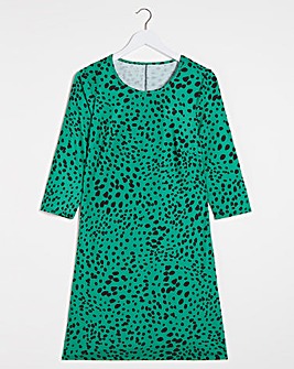 Green Animal Print 3/4 Sleeve Swing Dress
