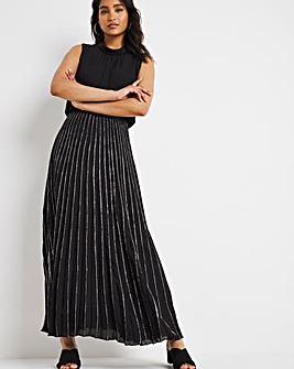 Black Glitter Skirt Pleated Maxi Dress
