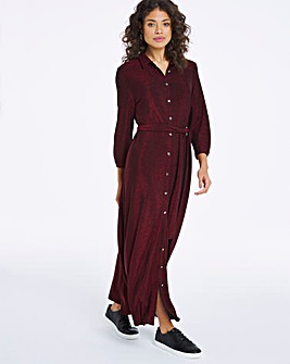 Burgundy Glitter Knit Maxi Shirt Dress