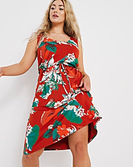 Tropical Print Knee Length Vest Dress