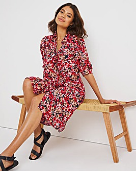 Red Ditsy Puff Sleeve Shirt Dress