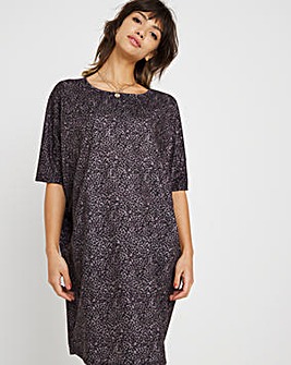 Grey Animal Cocoon Jersey Dress with Side Pockets