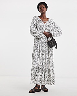 Printed Volume Tierred Smock Dress